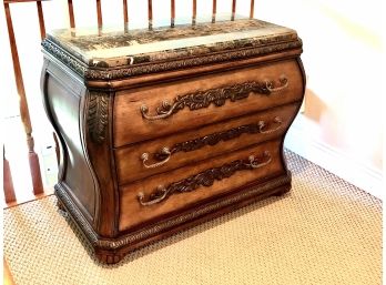 Rococo Style Carved Cherry Marble Top Chest