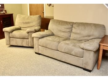 Italsofa Italian Microsuede Reclining Swivel Chair And Two Cushion Love Seat