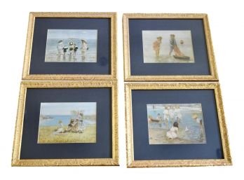 Four Framed Prints Of Beach Scenes With Children