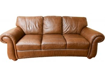 Natuzzi Editions Italian Three Cushion Leather Sofa With Nail Head Trim