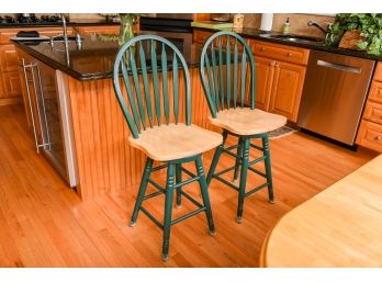 Pair Of Windsor Style Counter Height Chairs With Removable Scratch Resistant Feet Covers