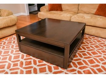 Crate & Barrel Square Wood Coffee Table With Extendable Leaves