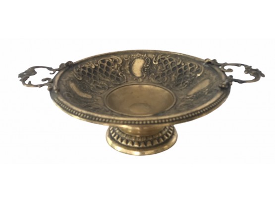 Ornate Heavy Brass Footed Bowl With Handles