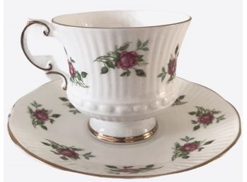 Elizabethan Rose Pattern With Gold Rim Bone China Cup & Saucer