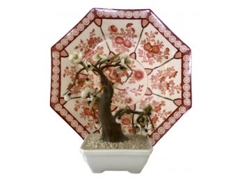 Japanese Porcelain Plate And Miniture Jade Tree