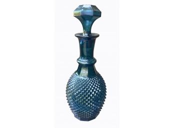 Rare Mid Century Vintage Teal Blue Glass Hobnail Whiskey Decanter