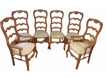 Six Country French Burnt Orange Mid Century Wood Dining Chairs