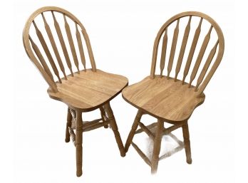 Pair Of Vintage Oak Swivel Stools