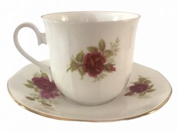 Royal Minster Rose Pattern  Gold Rimmed Bone China Cu And Saucer