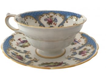 Blue Partridge Motif Fine Bone China Teacup And Saucer -Grosvenor, England, Rutland