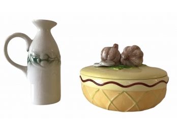 Ceramic Pitcher From Designpac And Covered Ceramic Casserole With Mushrooms And Garlic Bella Casa By Ganz