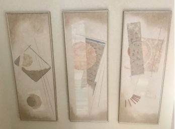 4.5 Feet Tall 1970s Abstract Mixed Media On Canvas Triptych Paintings