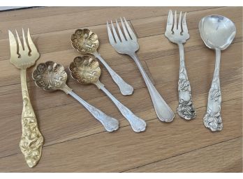 Nice Lot Of Vintage Silver Plated & Gold Serving Pieces Including Christofle Fork