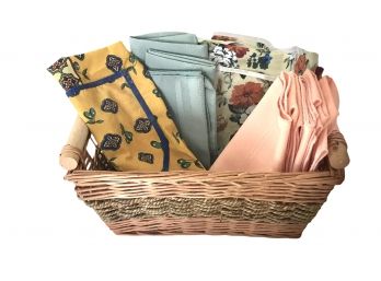 Fun Hostess Set With Aprons And Cloth Napkins In A Basket