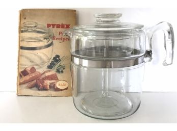 Vintage PYREX 9 Cup Coffee Percolator And PYREX Recipe Book From 1953