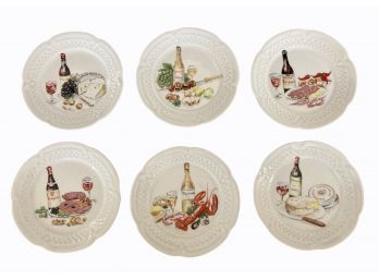 Vintage French Wine & Cheese Decorated Appetizer / Cocktail Plates