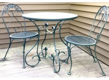 Lovely Three Piece Iron Patio Set - Table And Chairs