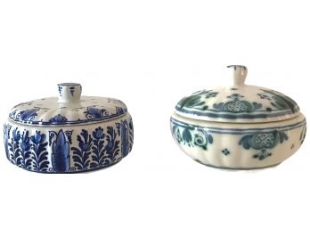 Two Delft Porcelain Lidded Bowls