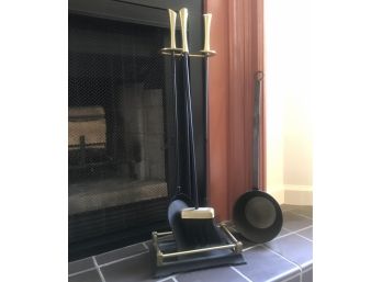 MCM Set Of Fire Place Tools Brushed Brass And Iron