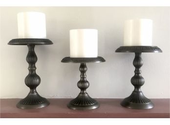 MCM Trio Of Brass Candle Holders