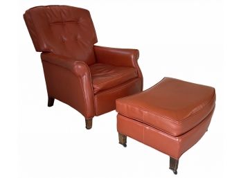 Mid Century Modern Burnt Orange Leather Chair& Ottoman