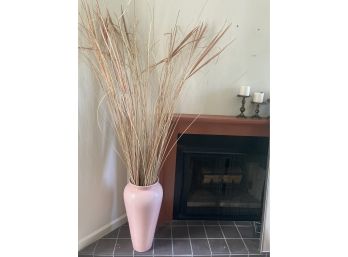 Vintage 1970s 2 Ft Tall Peach Vase With Reeds