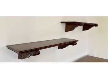 Pair Of Floating Wall Shelves With Carved Scroll Braces