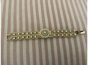 Swiss Bracelet Watch In Gold Tone Faux Pearl And Turquoise