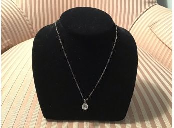 Silvered Chain With Clear Faceted Pendant - Lot #28