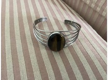 Sterling Silver Cuff Centered With Tiger's Eye