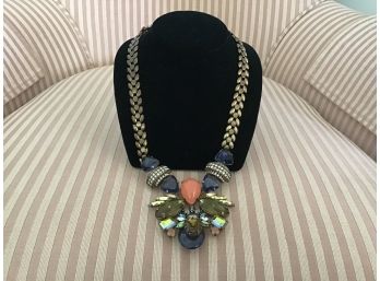 Signed J. Crew Necklace Centered With Multicolored Iridescent V