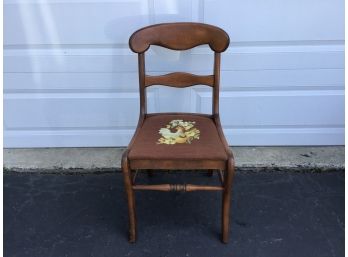Vintage Maple Desk Or Side Chair With Rooster Needlepoint Design