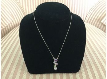 Sterling Silver Necklace With Multicolored Pendant