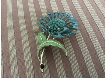 Lovely Chanel Floral Pin In Teal And Mint - Lot #6