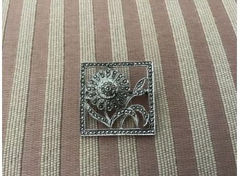 Sterling Silver And Marcasite Floral Pin