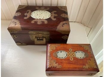 Chinese Boxes With Brass & Jadite Inserts - One With Key