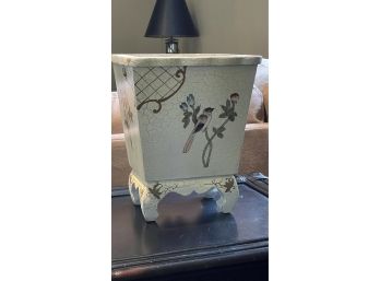 Hand Decorated Bird & Floral Motif Wooden  Waste Basket