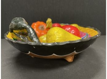 Decorative Footed Bowl & Paper Mache Fruit