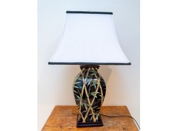 Bamboo Motif Table Lamp W Custom Shade And Glass & Brass Tone Finial