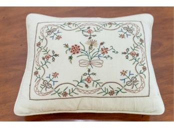 A Floral Motif Needlepoint Pillow On Beige Ground, England, Contemporary- Purchased  For $635 (  See  Invoice)