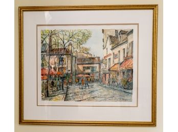 Parisian Street Scene Watercolor Painting By French Artist, Pierre E. Cambier (1914 -2001) - Framed And Matted