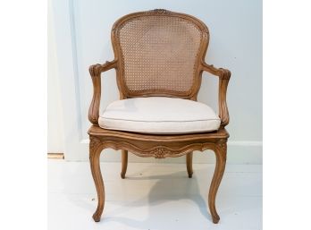 French Country Style Cane Back & Seat Armchair With Cushion