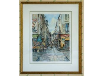 Parisian Street Scene Watercolor Painting By French Artist, Pierre E. Cambier (1914 - 2001) - Framed And Matte