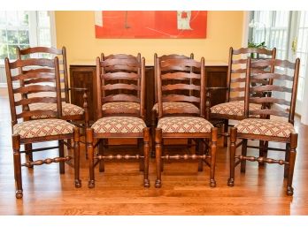 Set Of Eight English Upholstered Seat Ladder Back Wood Dining Room Chairs