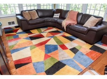 Large Wool Pile Colorful Geometrical Design Rug With Padding (12' X 9')