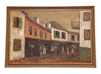 Framed Signed H. Purell Oil On Canvas Of A Shopping Street Scene