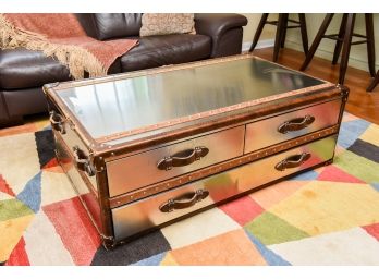 Maurice Villency Aluminum And Leather Steamer Trunk Coffee Table