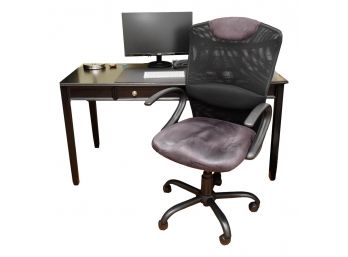 Single Drawer Parsons Style Desk With Rolling Mesh Swivel Chair