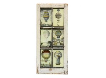 Rustic Six Pane Window With Hot Air Balloon Decorative Pictures