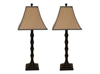 Pair Of Painted Wood Decorative Table Lamps